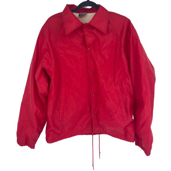 Vintage Athletic Works Coach Jacket M Medium 90s Windbreaker Raglan Red Snap - Picture 1 of 5